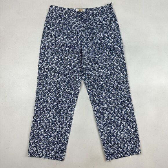 VTG Talbots Blue White Geometric Floral Cropped Pants Stretch Side Zip Sz 6 - Picture 2 of 8